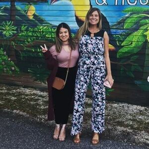 Vince Camuto Navy Jumpsuit M Green, Pink, White Tie Waist